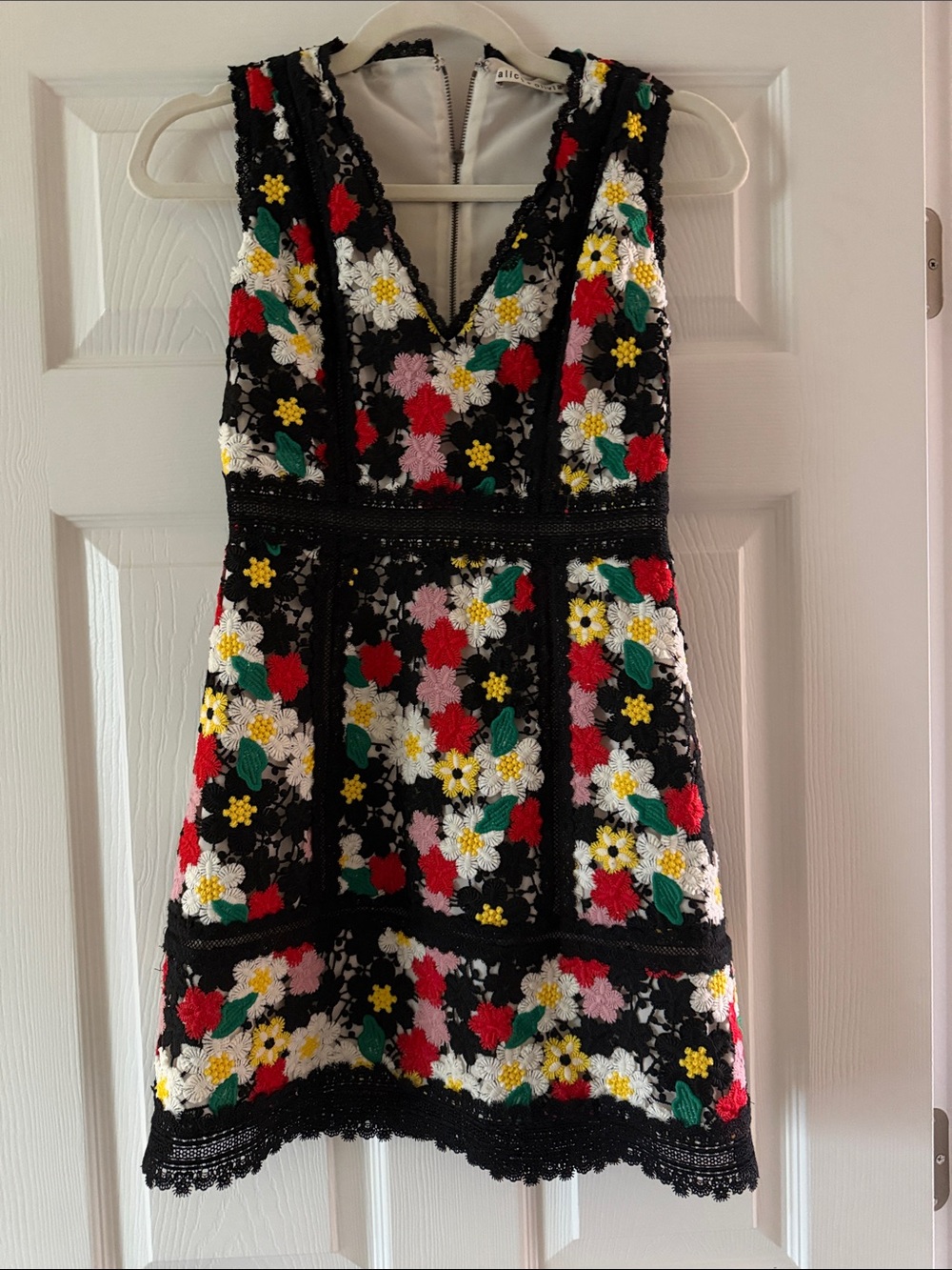 Alice + Olivia Black Floral Embroidered Mini Dress